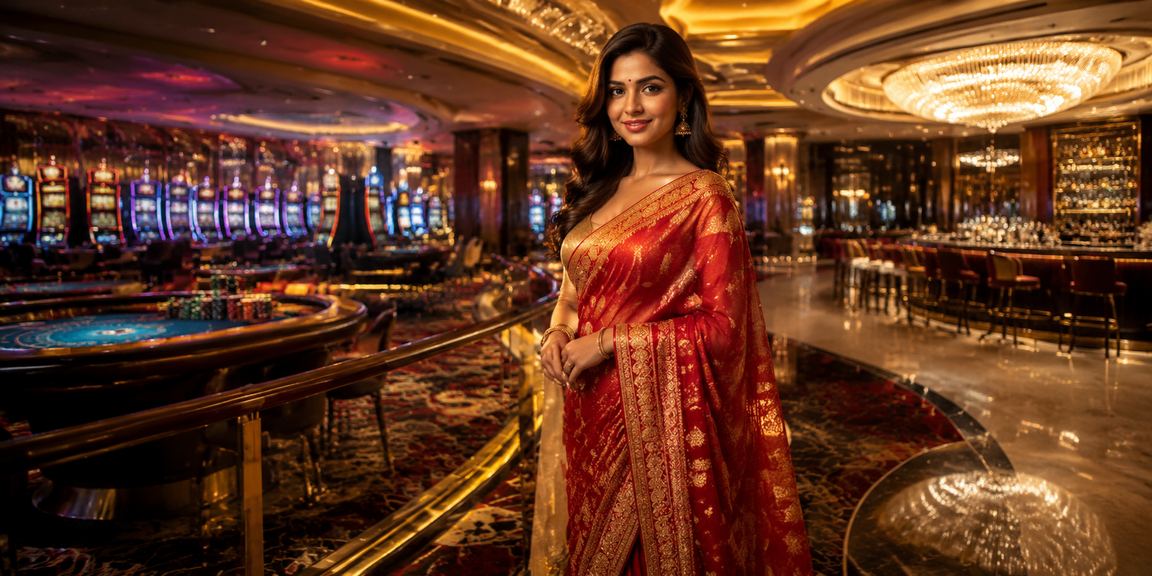 Indian entertainment casino scene with players in colorful saree